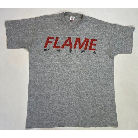 VINTAGE Flame Graphic T-shirt Men XL Gray 90s Single Stitch - Picture 1 of 10